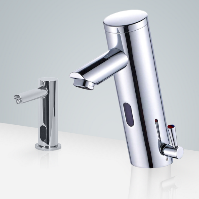 BathsSelect Cholet Chrome Touchless Touchless Motion Sensor Faucet & Automatic Liquid Soap Dispenser for Restrooms