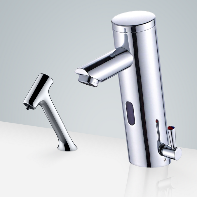 BathSelct Bollnäs Touchless Temperature Control Motion Sensor Faucet & Automatic Liquid Soap Dispenser for Restrooms in Chrome