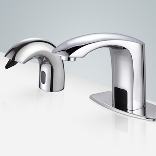 BathSelect Dijon High Quality Touchless Motion Sensor Faucet & Deck Mount Automatic Liquid Soap Dispenser for Restrooms in Chrome