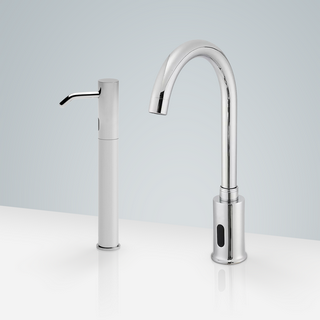 BathsSelect Bavaria Long Gooseneck Motion Sensor Faucet & Automatic Liquid Soap Dispenser for Restrooms in Chrome