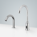 BathSelect St. Gallen Gooseneck Chrome Motion Sensor Faucet & High Quality Automatic Liquid Soap Dispenser for Restrooms