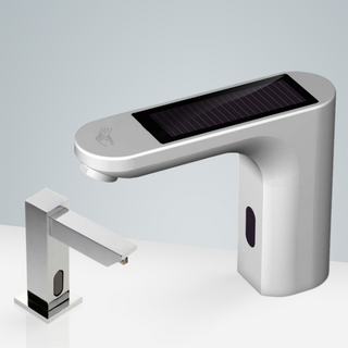 Bavaria Chrome Commercial Solar Thermostatic Motion Sensor Faucet & Intelligent Touchless Automatic Soap Dispenser For Restrooms
