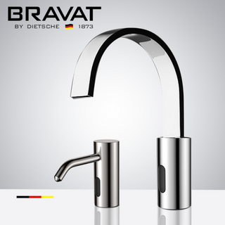 Bravat Motion Sensor Faucet & Automatic Soap Dispenser For Restrooms In Shiny Chrome