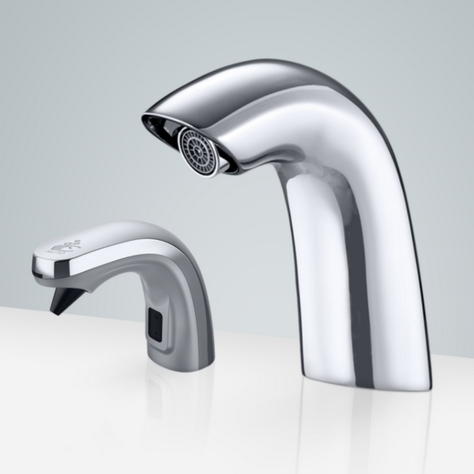 Geneva Deck Mount High Quality Motion Sensor Faucet & Automatic Soap Dispenser For Restrooms in Chrome