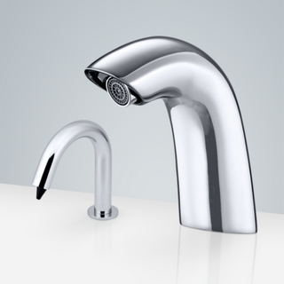 High Quality Verona Chrome Commercial Deck Mount Motion Sensor Faucet & Automatic Liquid Soap Dispenser For Restrooms