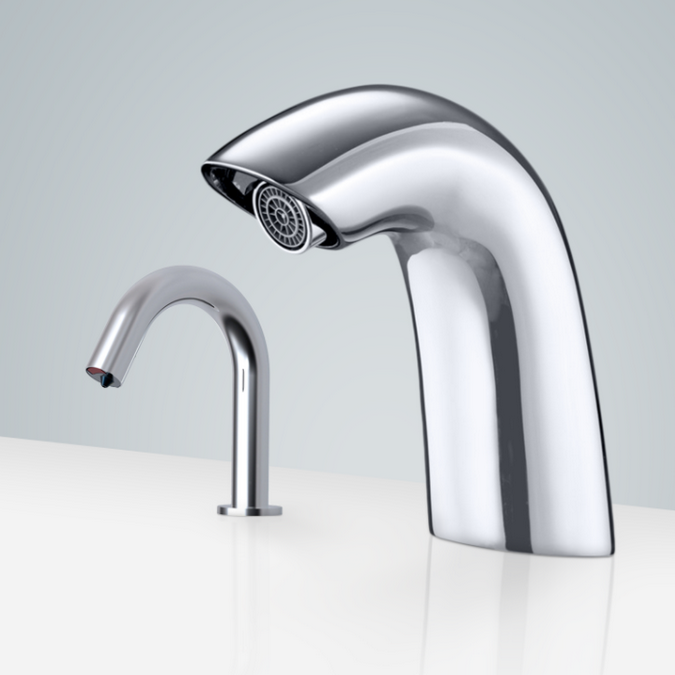 Bollnäs Gooseneck Motion Sensor Faucet & Automatic Soap Dispenser For Restrooms in Chrome Finish
