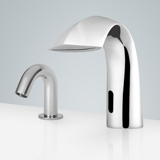 BathSelect Creteil Waterfall Chrome Commercial Motion Sensor Faucet & Automatic Hands-Free Liquid  Soap Dispenser for Restrooms