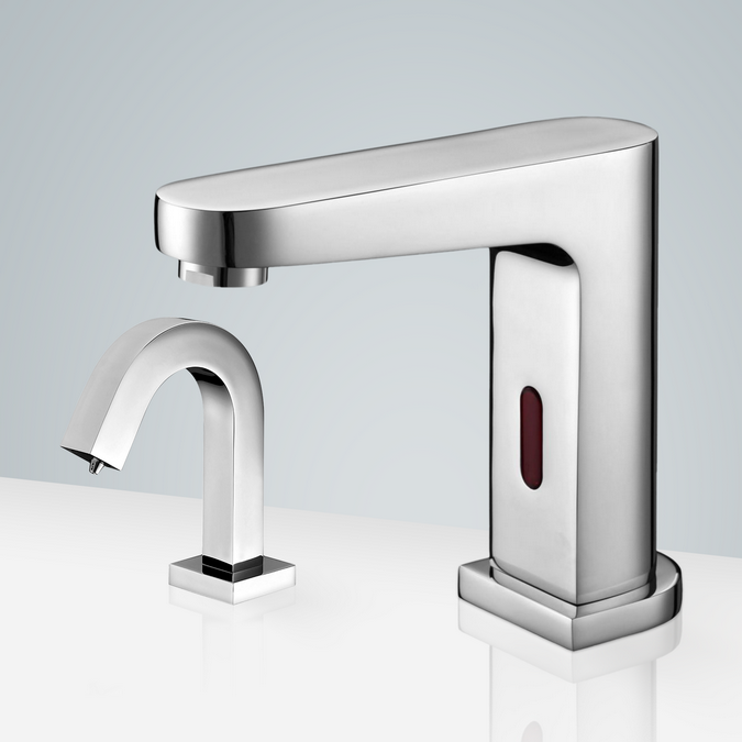 BathSelect Deauville Commercial Hands-Free Motion Chrome Sensor Faucet & Gooseneck Automatic Liquid Soap Dispenser for Restrooms