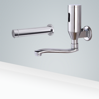 Sénart Brass Motion Sensor Faucet & Automatic Liquid Soap Dispenser For Restrooms In Wall Mount Chrome Finish