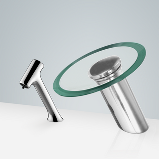 BathSelect Bavaria Chrome Waterfall Commercial Motion Sensor Faucet & Deck Mount Automatic Liquid Soap Dispenser for Restrooms