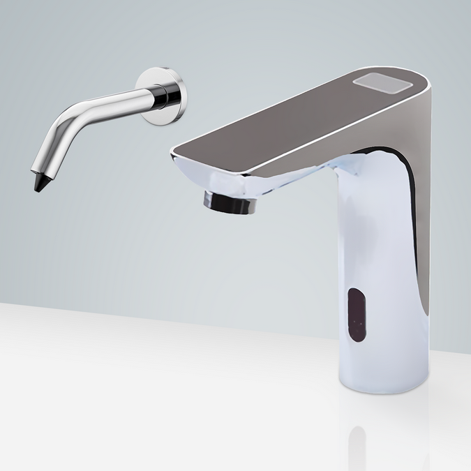 BathSelect Sénart Chrome Digital Display Commercial Motion Sensor Faucet & Wall Mounted Automatic Liquid Foam Soap Dispenser for Restrooms