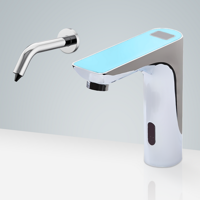 BathSelect Creteil Chrome Digital Display Commercial Motion Sensor Faucet & Automatic Soap Dispenser for Restrooms