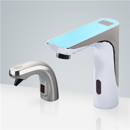 BathSelct Cholet Chrome Digital Display Automatic Motion Sensor Faucet & Automatic Liquid Soap Dispenser for Restrooms