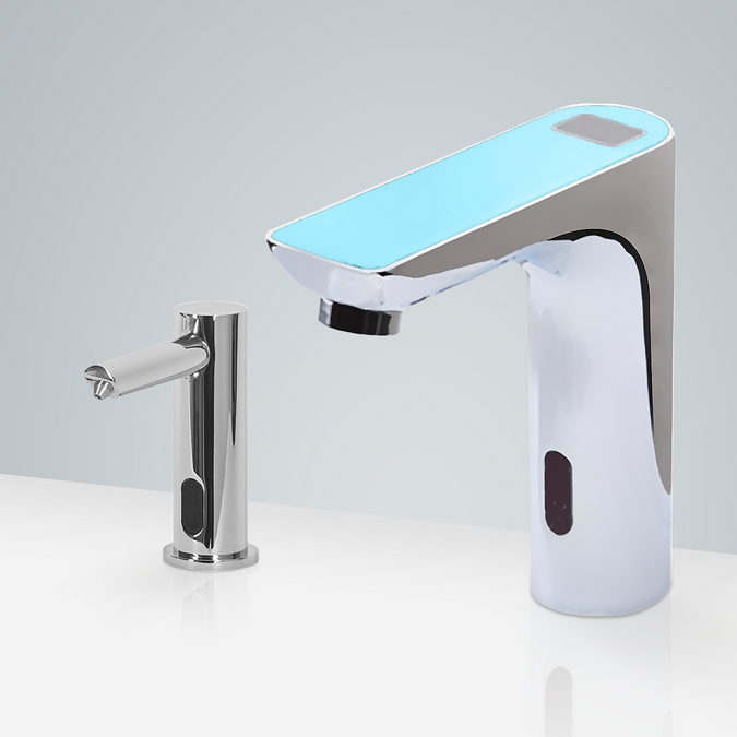 BathSelect Toulouse Hands-Free Digital Display Motion Sensor Faucet & Automatic Soap Dispenser for Restrooms in Chrome Finish