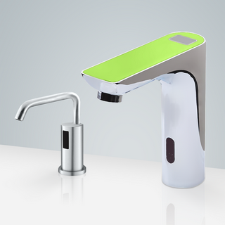 BathSelect Lyon Motion Infrared Sensor Faucet with Digital Display & Automatic Deck Mount Soap Dispenser for Restrooms