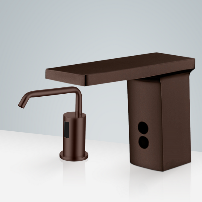 BathSelect Dijon Light Oil Rubbed Bronze Commercial Motion Sensor Faucet & Automatic Liquid Foam Soap Dispenser for Restrooms