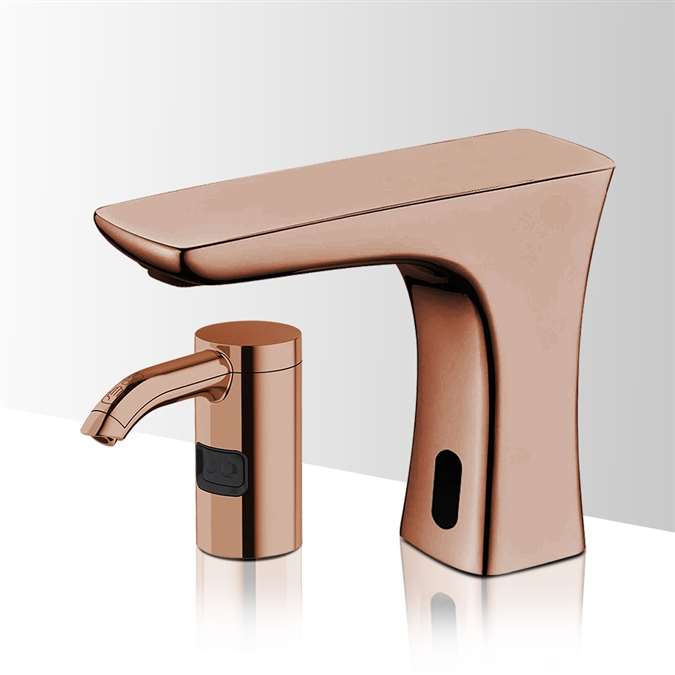 Lima Rose Gold Commercial Automatic Motion Sensor Bathroom Faucet With Matching Soap Dispenser