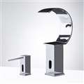 Mugla Waterfall Commercial Motion Chrome Sensor Faucet & Automatic Soap Dispenser For Restrooms In Chrome