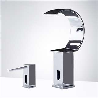 Mugla Waterfall Commercial Motion Chrome Sensor Faucet & Automatic Soap Dispenser For Restrooms In Chrome