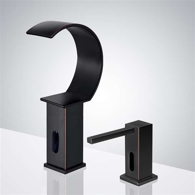 Mugla Waterfall Commercial Motion Oil Rubbed Bronze Sensor Faucet & Automatic Soap Dispenser For Restrooms