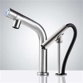 Cairo Electronic Commercial Automatic Sensor Faucet In Brushed Nickel Finish And Automatic Hand Sanitizer Soap Dispenser