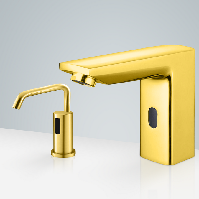 BathSelect Lyon Gold Tone Motion Sensor Faucet & Automatic Soap Dispenser for Restrooms