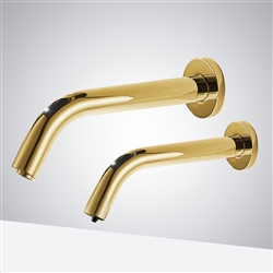 Hospitality Dijon Solid Brass Gold Wall Mount Commercial Automatic Sensor Faucet And Sensor Liquid Foam Soap Dispenser