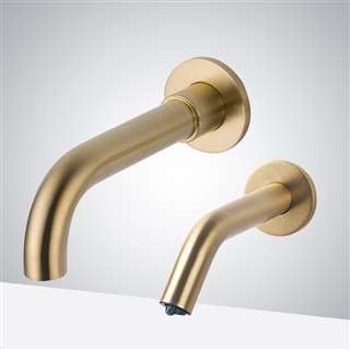 Lima Solid Brass Gold Wall Mount Commercial Automatic Sensor Faucet And Sensor Soap Dispenser