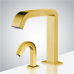 BathSelect Hospitality Commercial Automatic Sensor Faucet In Gold And Touchless Automatic Sensor Liquid Soap Dispenser