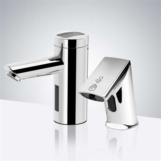 BathSelect St. Gallen Chrome High Quality Motion Sensor Faucet & Automatic Gooseneck Liquid Soap Dispenser for Restrooms