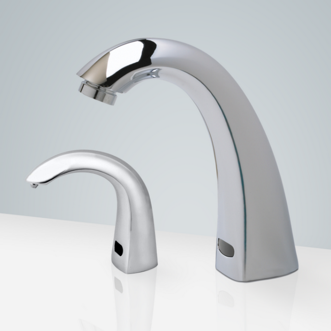 Marsala Chrome Finish Motion Sensor Faucet & Automatic Soap Dispenser For Restrooms