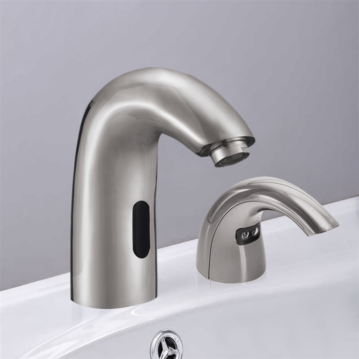 Hotel Florence Commercial Brushed Nickel Finish Sensor Faucet & Automatic Soap Dispenser For Restrooms