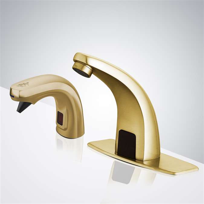 Melo Automatic Commercial Sensor Gold Commercial Faucet and Automatic Soap Dispenser for Restrooms