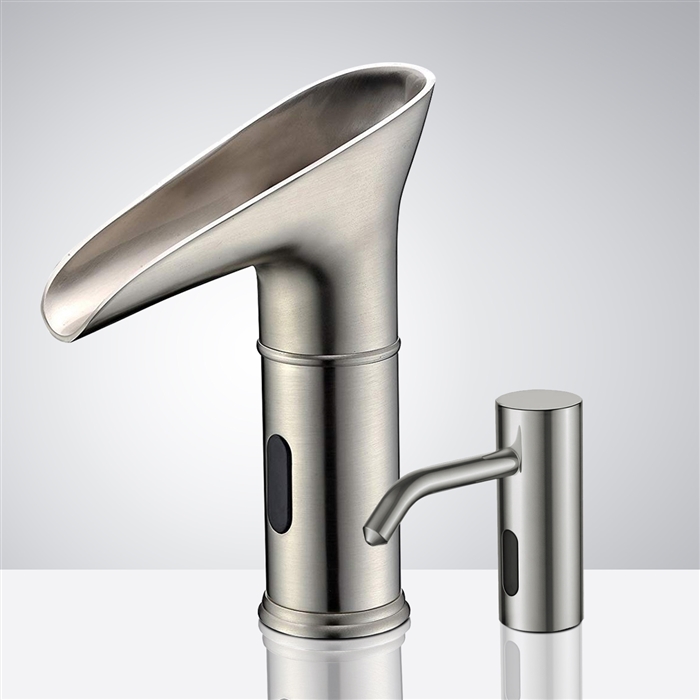 For Luxury Suite BathSelect Ariana Deck Mount LED Bathroom Commercial Automatic Motion Sensor Faucet in Brushed Nickel and Automatic Soap Dispenser