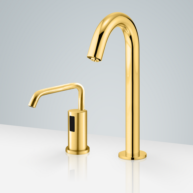 BathSelect Geneva Motion Sensor Faucet & Automatic Soap Dispenser for Restrooms in Gold
