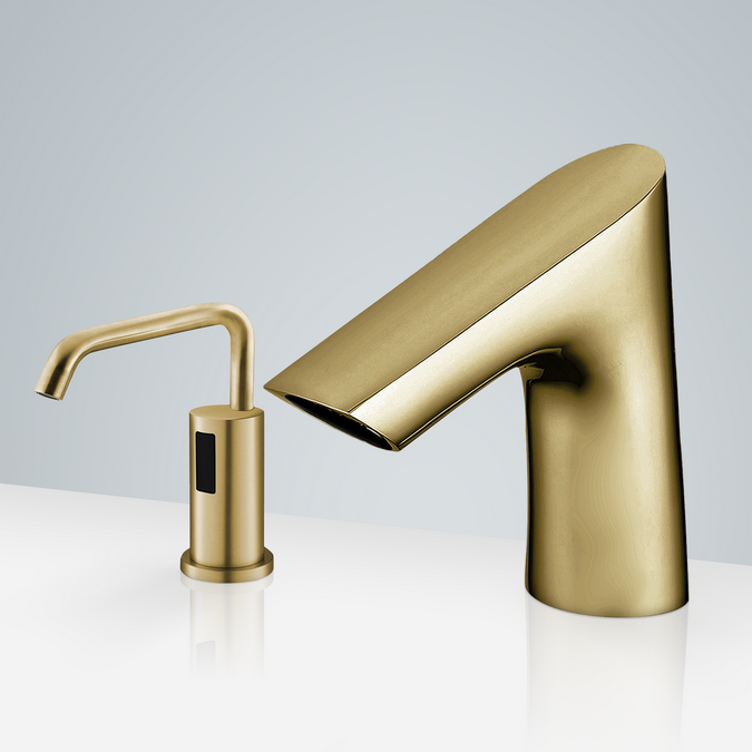 BathSelect Geneva Motion Sensor Faucet & Automatic Soap Dispenser for Restrooms in Brushed Gold Finish