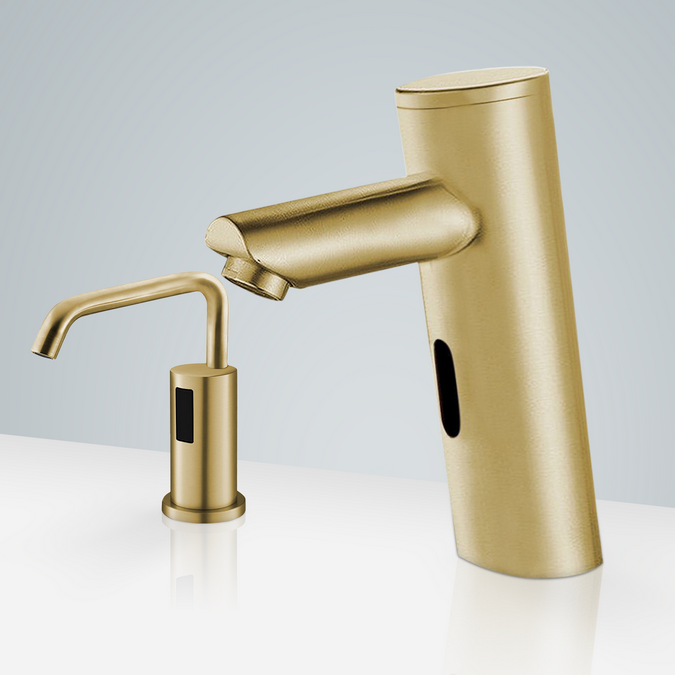 BathSelect Deauville Hands Free Brushed Gold Motion Sensor Faucet & Automatic Soap Dispenser for Restrooms