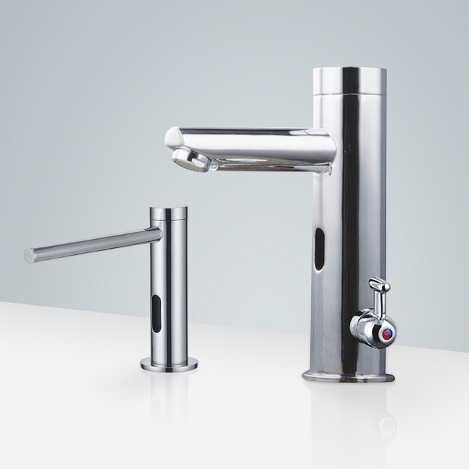 BathSelect Marsala Chrome Touchless Motion Sensor Faucet & Automatic Liquid Soap Dispenser for Restrooms