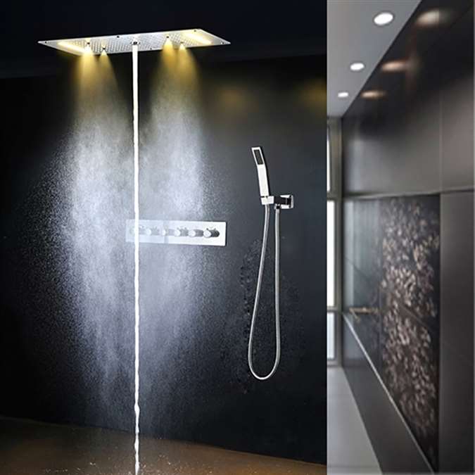 Venice Thermostatic Rectangular Flushed Shower Head with LED
