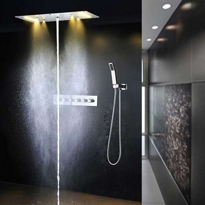 Hotel Venice Thermostatic Rectangular Flushed Shower Head with LED
