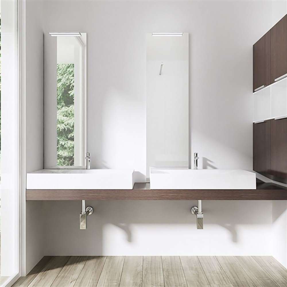 BathSelect Modena rectangular wall-mounted bathroom sink in a commercial double vanity layout