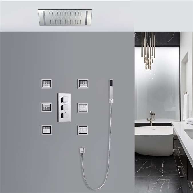 Rectangular Thermostatic Shower Set with 4 Inch Jet Body Massage