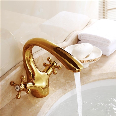 Gironde Antique Double Handle Bathroom Sink Faucet  Gold