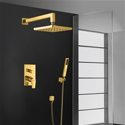 Bravat Hotel Elegant Wall Mount Gold Shower Head With Hand-Held Shower & Mixer