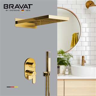 Bravat Elegant Wall Mount Gold Shower Head With Hand-Held Shower & Mixer