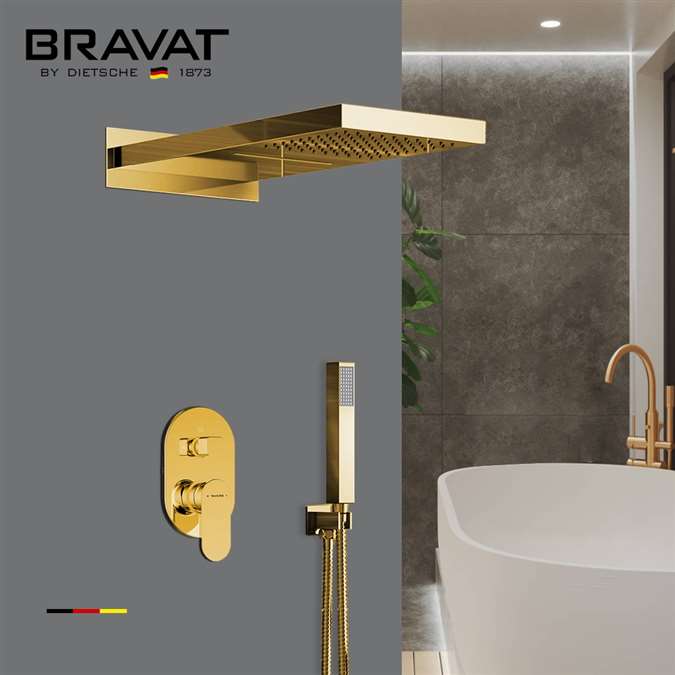 Bravat Elegant Wall Mount Gold Shower Head With Hand-Held Shower & Mixer