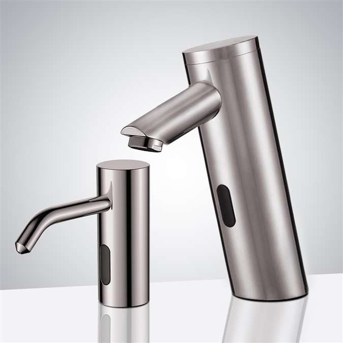 BathSelect Platinum Freestanding Automatic Sensor Faucet With Soap Dispenser In Brushed Nickel Finish