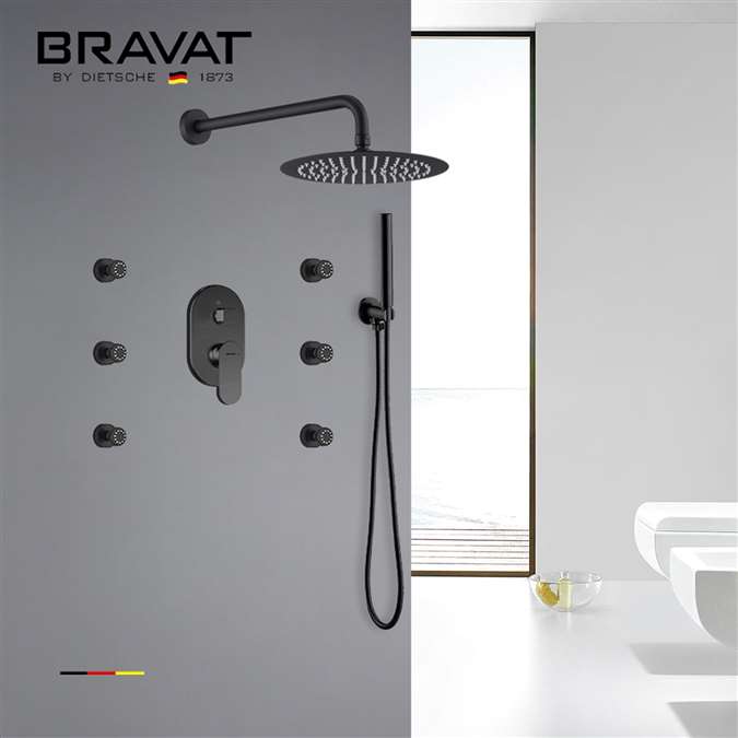 Bravat Water Powered Led Shower with Adjustable Body Jets and Mixer-Wall Mount Style