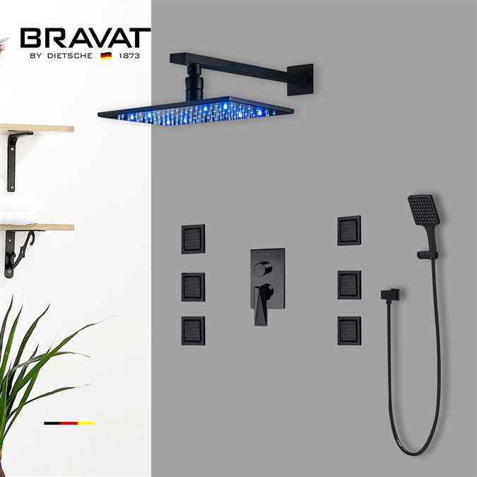 Bravat Water Powered Led Shower with Adjustable Body Jets and Mixer-Wall Mount Style