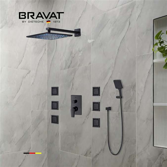 Bravat Water Powered Led Shower with Adjustable Body Jets and Mixer-Wall Mount Style